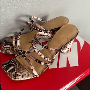 Express Snakeskin Strappy Heels - Pink and Brown